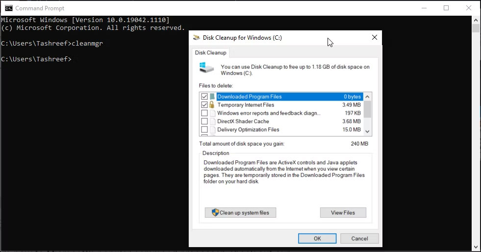 Chương trình Windows Disk Cleanup, một ứng dụng GUI được khởi chạy từ Command Prompt