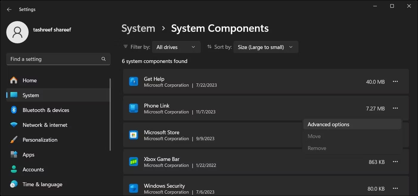 Chọn Advanced options trong cài đặt Windows 11