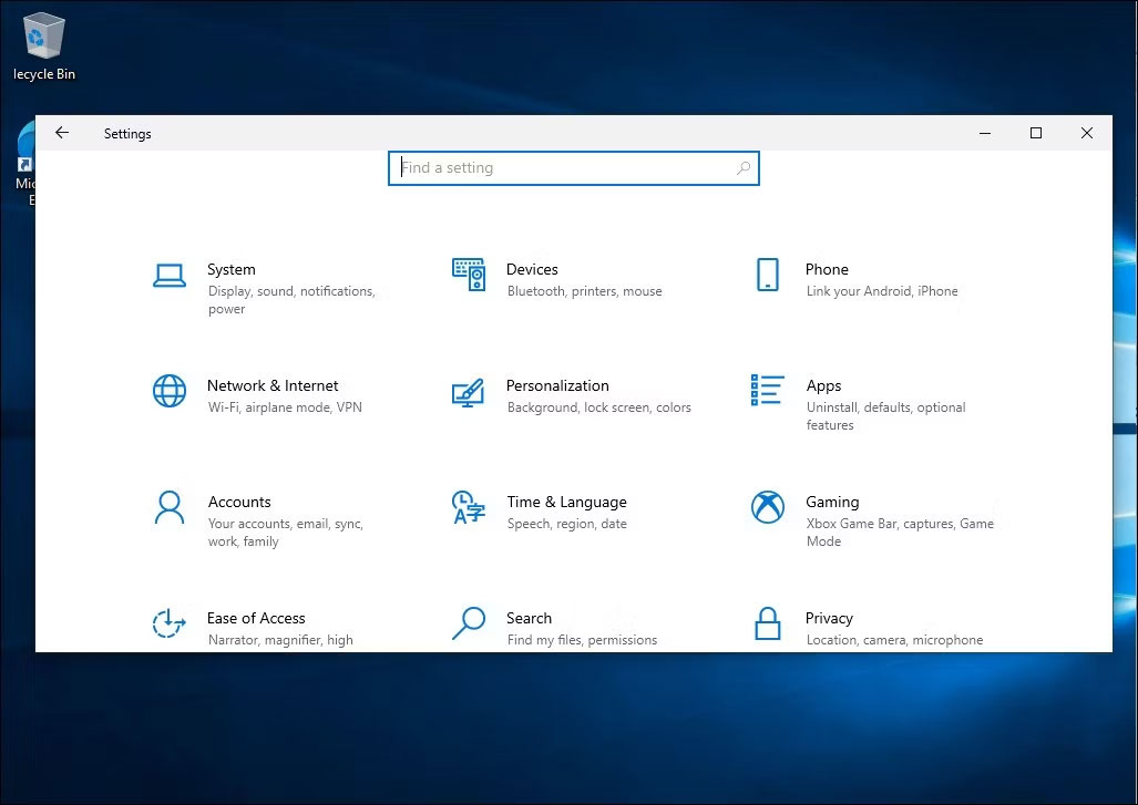 Ứng dụng cài đặt Windows 10