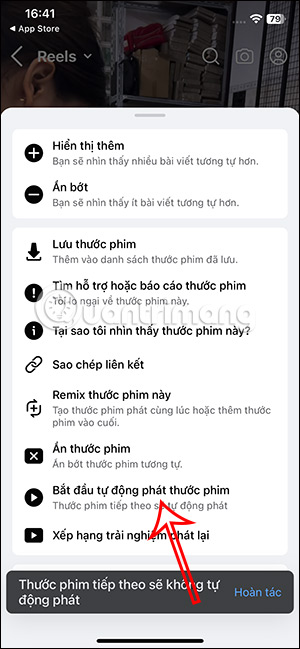 Bắt đầu phát video Facebook Reels tự động