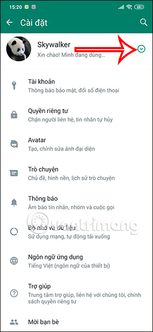 Tùy chọn tài khoản WhatsApp