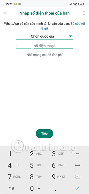 Giao diện đăng nhập WhatsApp