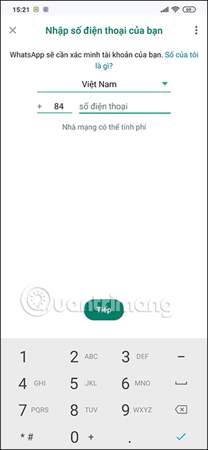 Điền số điện thoại WhatsApp