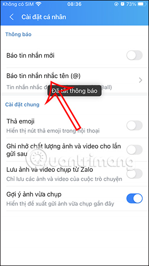 Báo tin nhắn nhắc tên @ Zalo