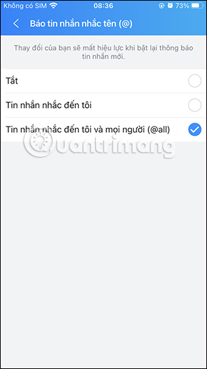 Chỉnh thông báo tag trên @ Zalo