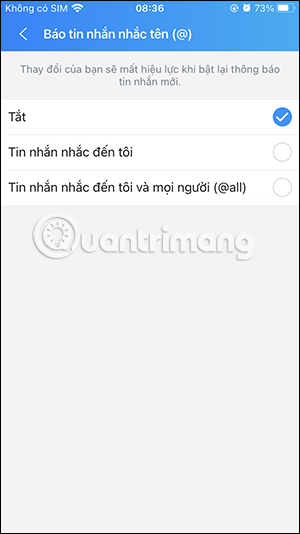 Tắt thông báo tin nhắn @ trên Zalo