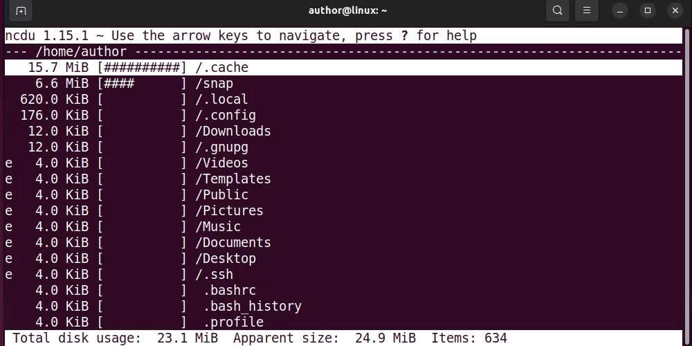 Chạy lệnh ncdu trên Ubuntu