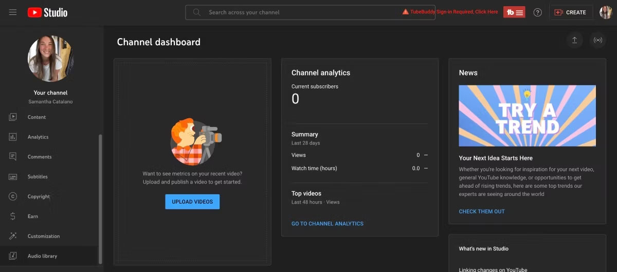 Tab Audio Library của YouTube trong YouTube Studio