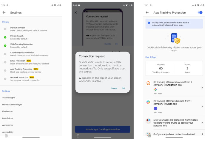 Danh sách các trình theo dõi bị chặn bởi App Tracking Protection của DuckDuckGo.