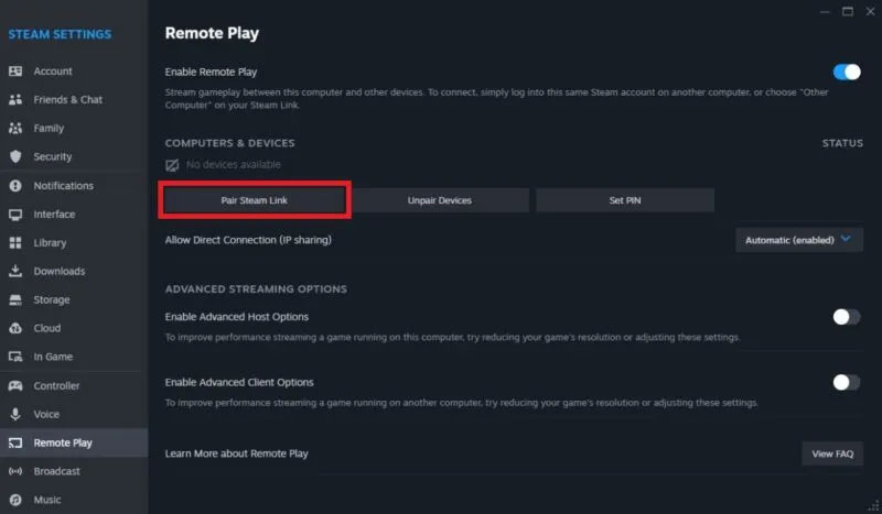 Kết nối Steam Link