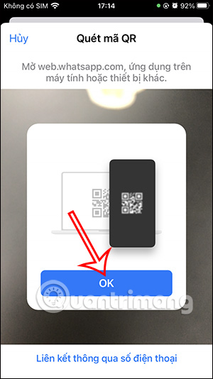 Giao diện quét mã QR WhatsApp