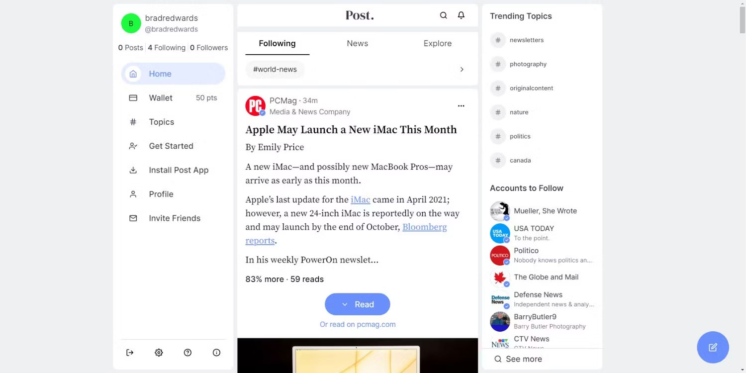 Nguồn cấp dữ liệu trên ứng dụng web của mạng xã hội Post