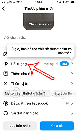 Chọn đối tượng đăng Instagram Reels