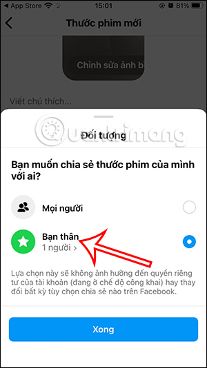 Chọn chia sẻ Instagram Reels với bạn thân