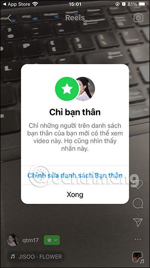 Danh sách bạn thân Instagram Reels