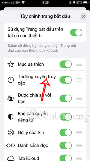 Thường xuyên truy cập Safari