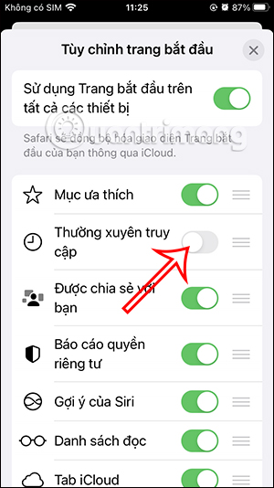 Tắt thường xuyên truy cập Safai