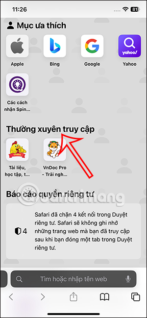 Trang web thường xuyên truy cập Safari