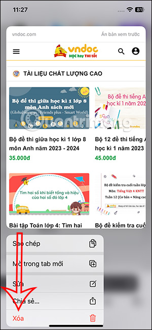Xóa trang web thường xuyên truy cập Safari