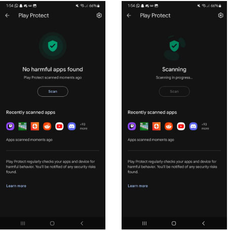 Google Play Protect Scan trong quá trình quét.