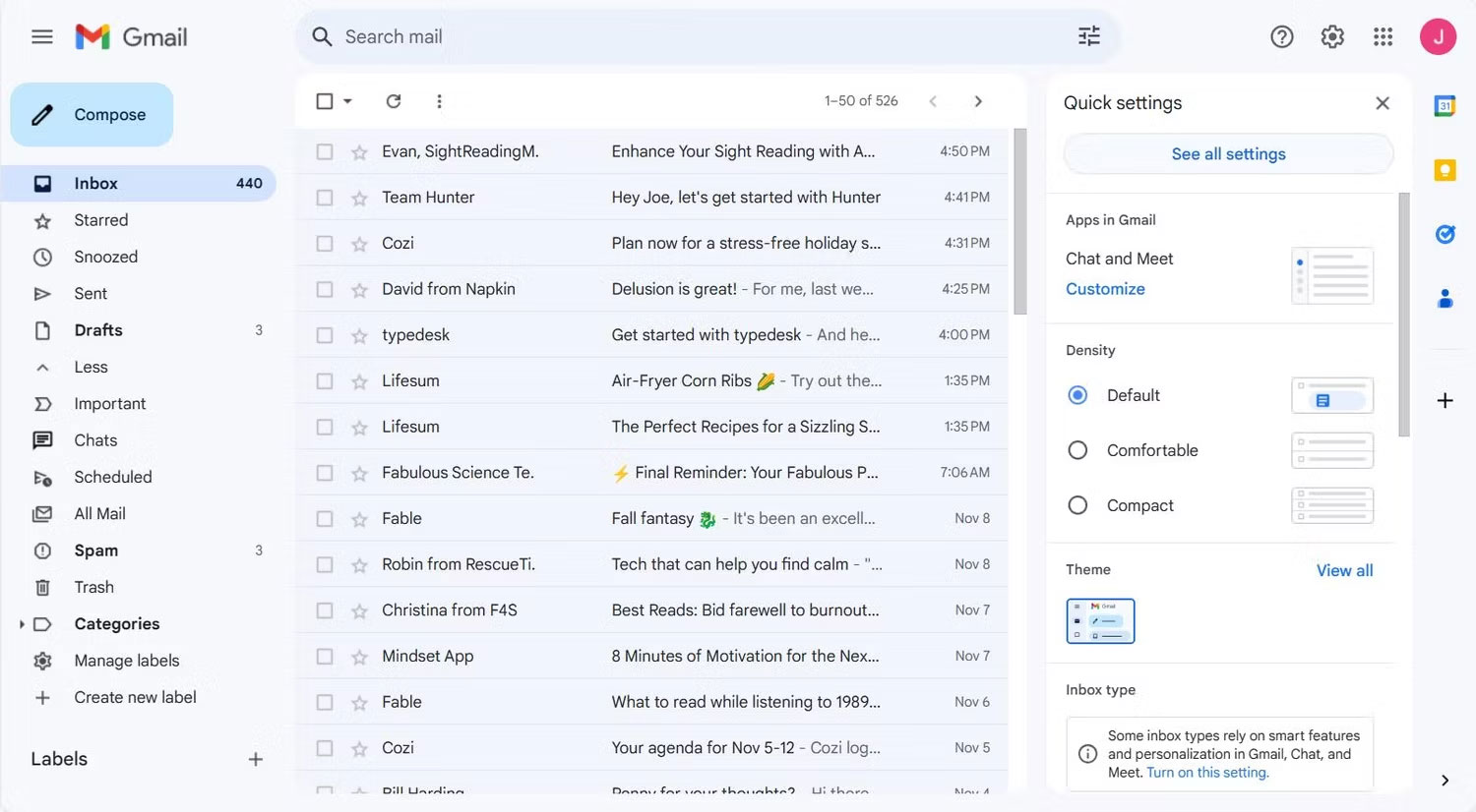 Xem tất cả tùy chọn cài đặt trong Gmail