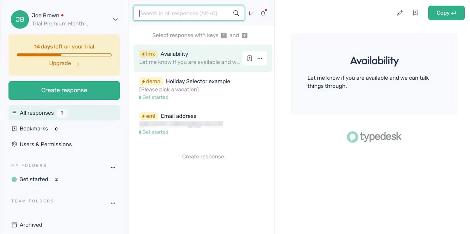 Bảng điều khiển template của Typedesk
