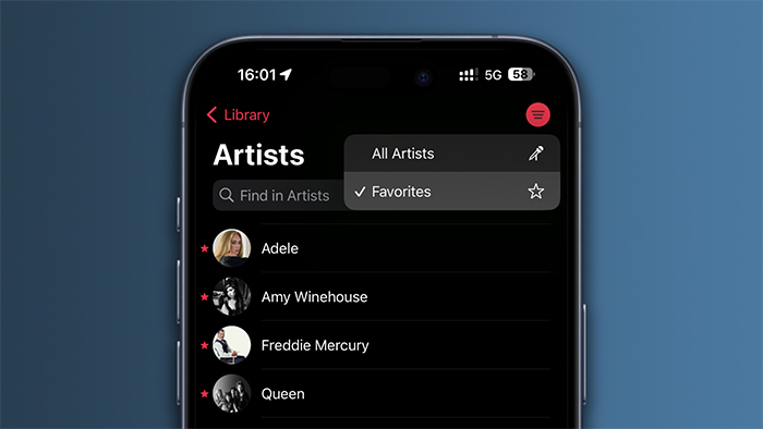 Hiển thị nội dung yêu thích trên Apple Music