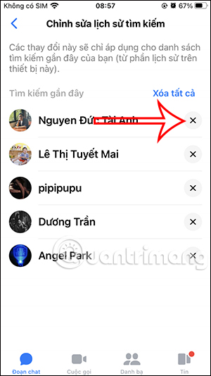 Xóa tài khoản Messenger trong lịch sử tìm kiếm