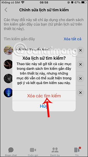 Xóa lịch sử tìm kiếm Messenger