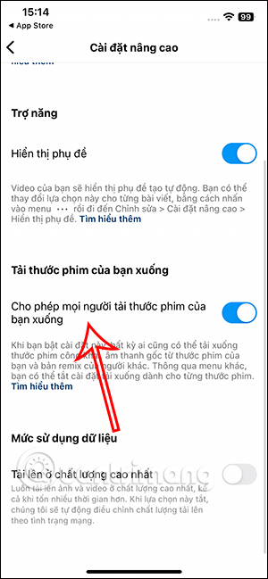 Tắt tải video Instagram Reels