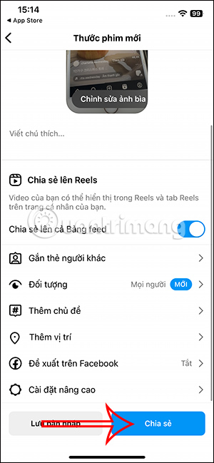 Đăng video Instagram Reels chặn tải