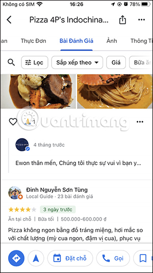 Xem đánh giá địa điểm trên Google Maps