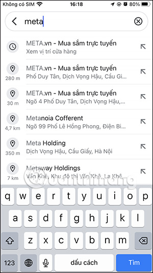 Tìm kiếm địa điểm Google Maps