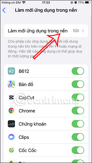 Chỉnh làm mới ứng dụng trong nền iPhone