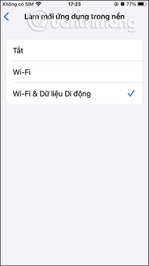 Tùy chọn làm mới ứng dụng trong nền iPhone