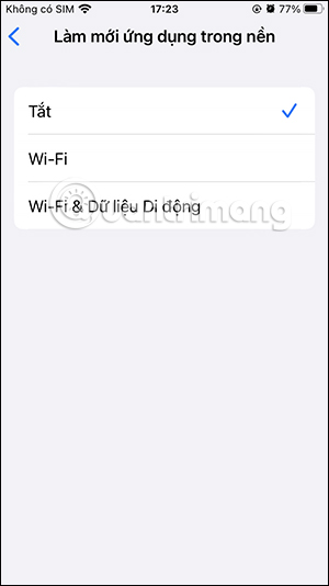 Tắt làm mới ứng dụng nền iPhone