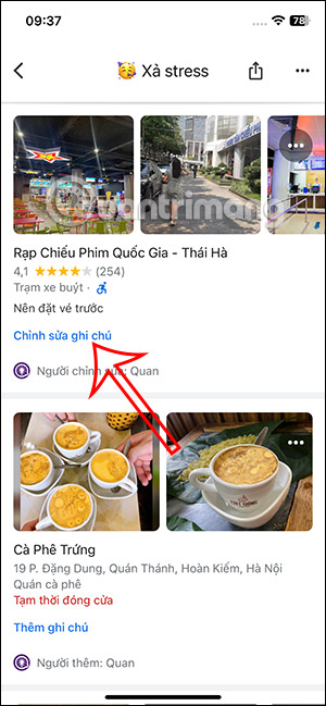Chỉnh sửa ghi chú cho địa điểm trên Google Maps