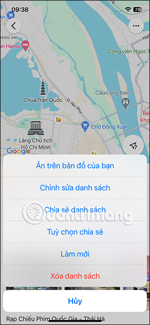 Thay đổi danh sách địa điểm Google Maps