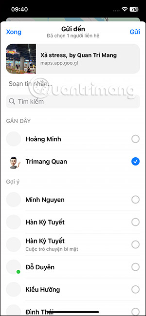 Chia sẻ địa điểm qua Messenger