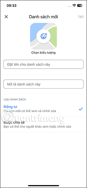 Điền thông tin danh sách địa điểm
