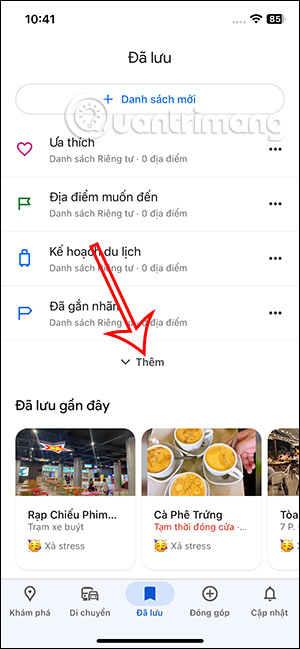 Xem danh sách đã lưu Google Maps