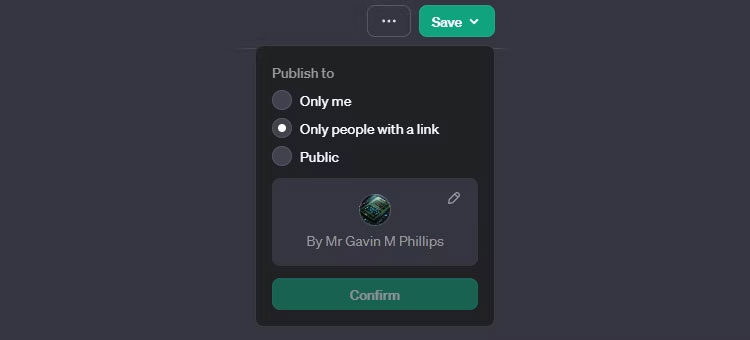 Tùy chọn chia sẻ và xuất bản GPT tùy chỉnh