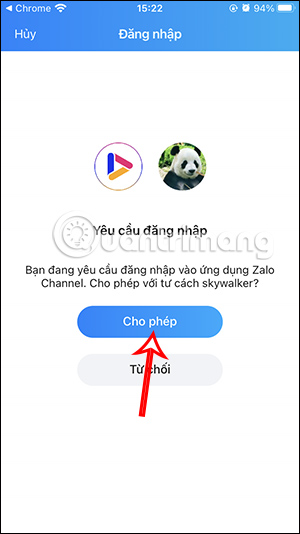 Truy cập Zalo Channel 