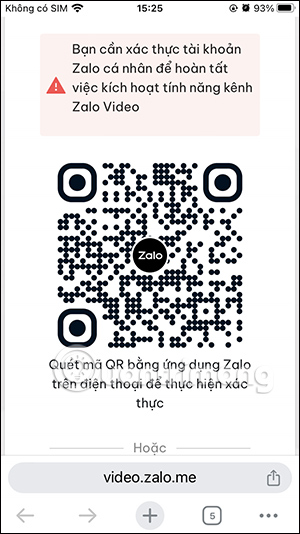 Thông báo xác thực tài khoản Zalo