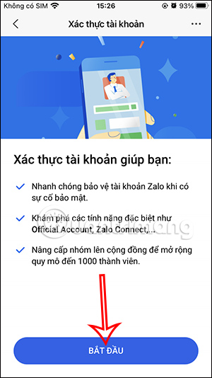 Tiến hành xác thực Zalo