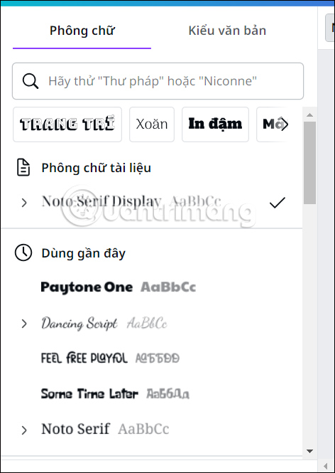 Chọn font chữ trong Canva