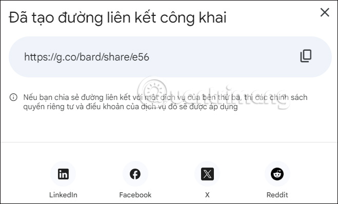 Link chia sẻ cuộc hội thoại trên Google Bard