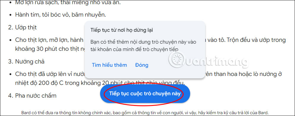 Người nhận cuộc hội thoại trên Google Bard