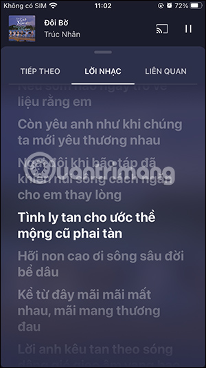 Lời bài hát trên YouTube Music