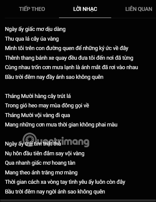 Hiện lời nhạc trên YouTube Music PC